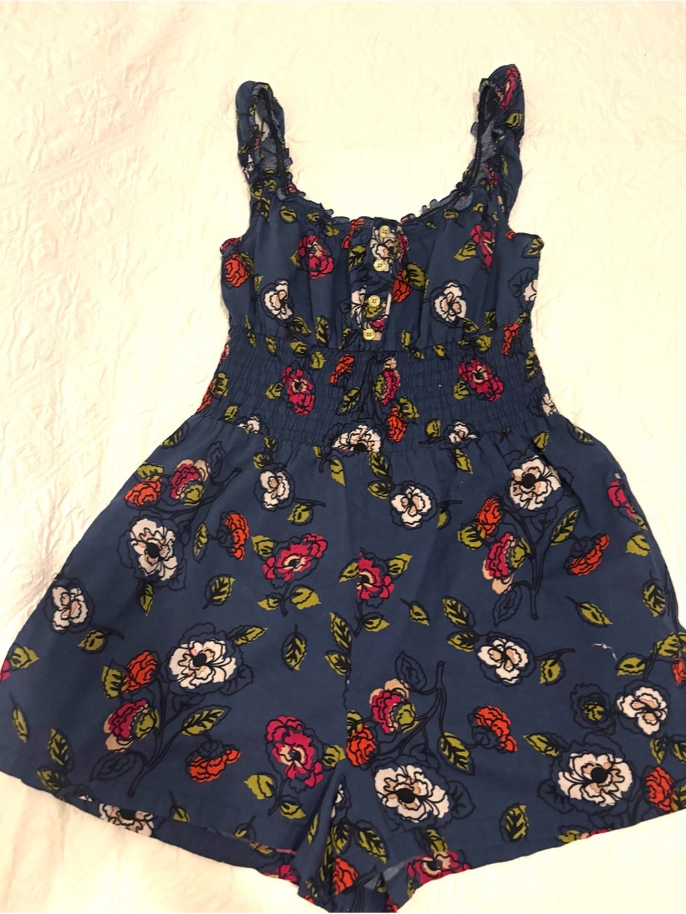 Fire Los Angeles Navy Floral Romper with Pink & White Blooms